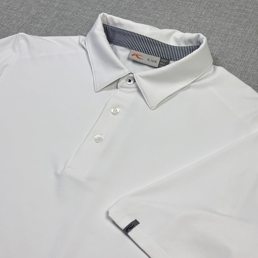 KJUS Golf Polo Shirt Mens Large 52 White Short Sleeve Polyester Performance